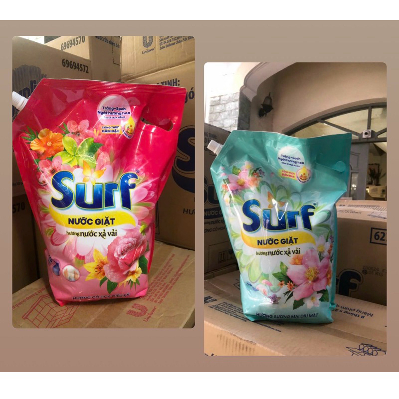 (túi 3.6kg) NƯỚC GIẶT SURF TÚI 3 MÀU XANH/HỒNG/TÍM - SURNG