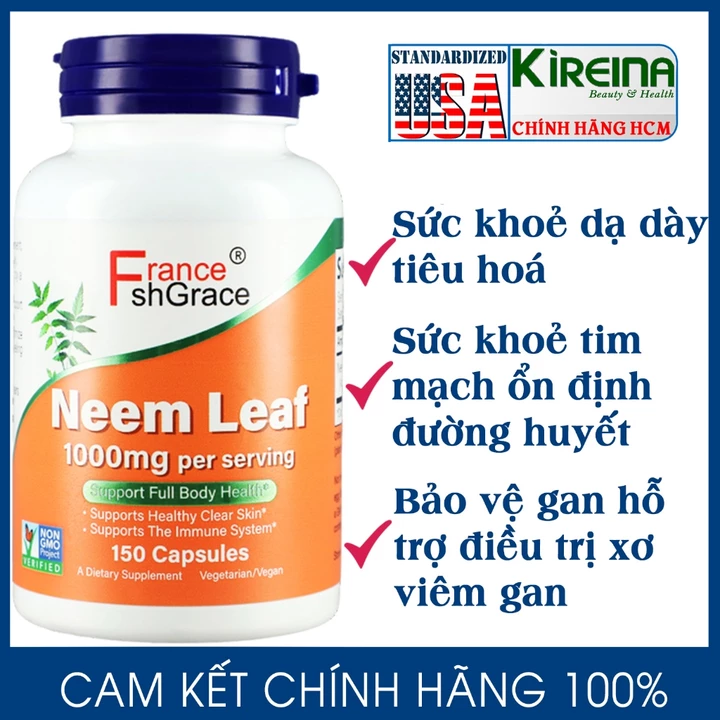 Viên uống lá Neem Ấn Độ sức khoẻ dạ dày tiêu hoá tim mạch đẹp da sạch mụn 500 mg 150 viên
