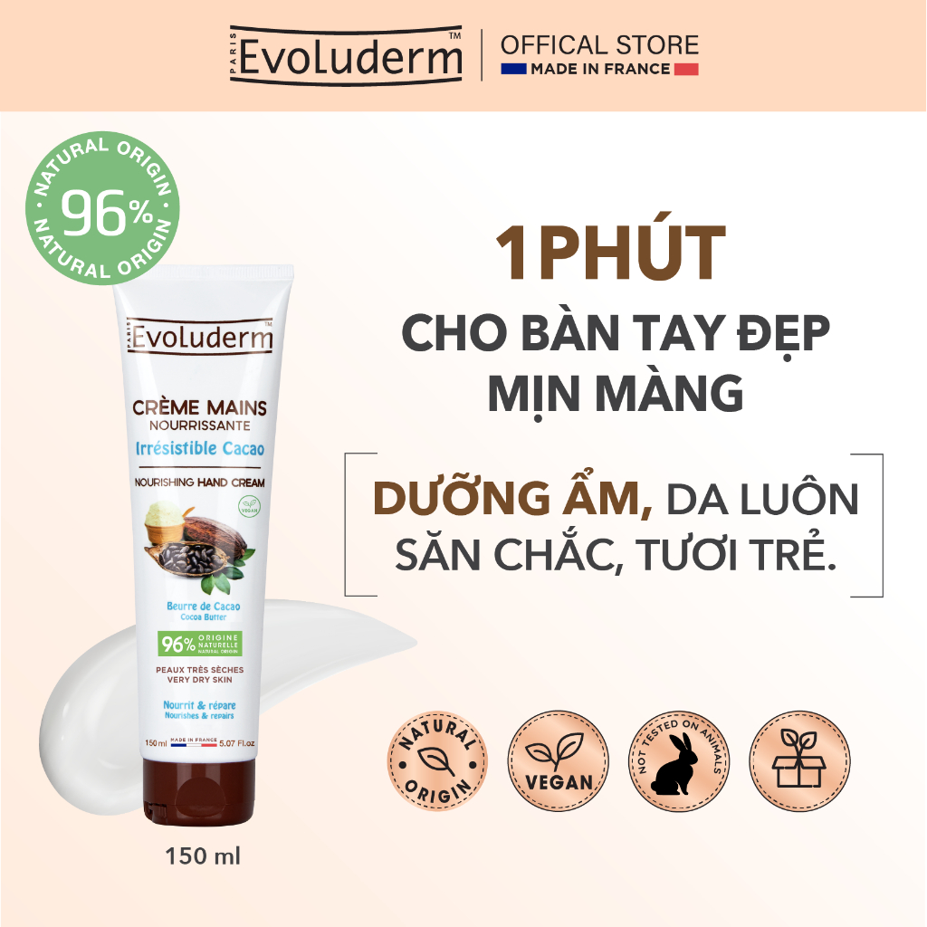 Ảnh Kem Dưỡng Da Tay Evoluderm Giúp Dưỡng Ẩm Phục Hồi Và Bảo Vệ Tinh Chất Cacao 150ml 1