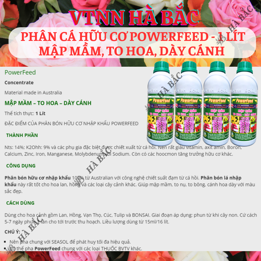 Phân Cá Hữu Cơ Powerfeed - 1 Lít Mập Mầm, To Hoa, Dày Cánh