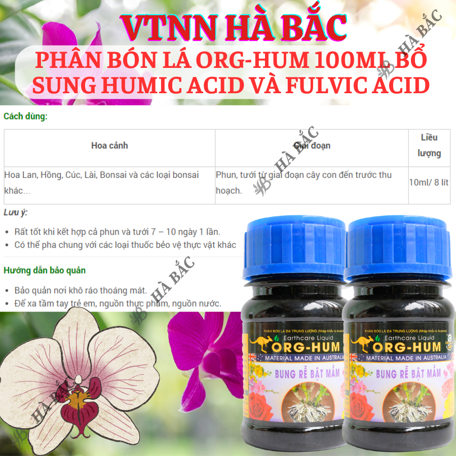 Phân bón lá ORG-HUM 100ML Bổ sung Humic Acid và Fulvic Acid, ra rễ mạnh và phát triển mầm thân