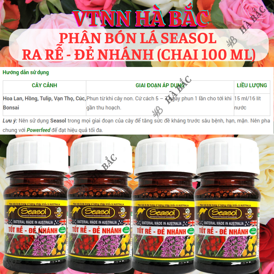 Phân Bón LÁ Seasol  Ra Rễ - Đẻ Nhánh (Chai 100ml) dành cho hoa lan hoa hồng, cây kiểng