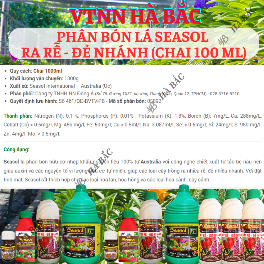 Phân Bón LÁ Seasol  Ra Rễ - Đẻ Nhánh (Chai 100ml) dành cho hoa lan hoa hồng, cây kiểng