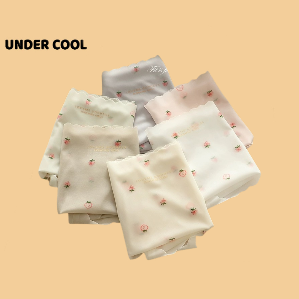 Quần Lót Nữ Đúc Su Cạp Cao UNDERCOOL Hoạ Tiết Quả Dâu Viền Sóng Nhiều Màu Pastel QL17