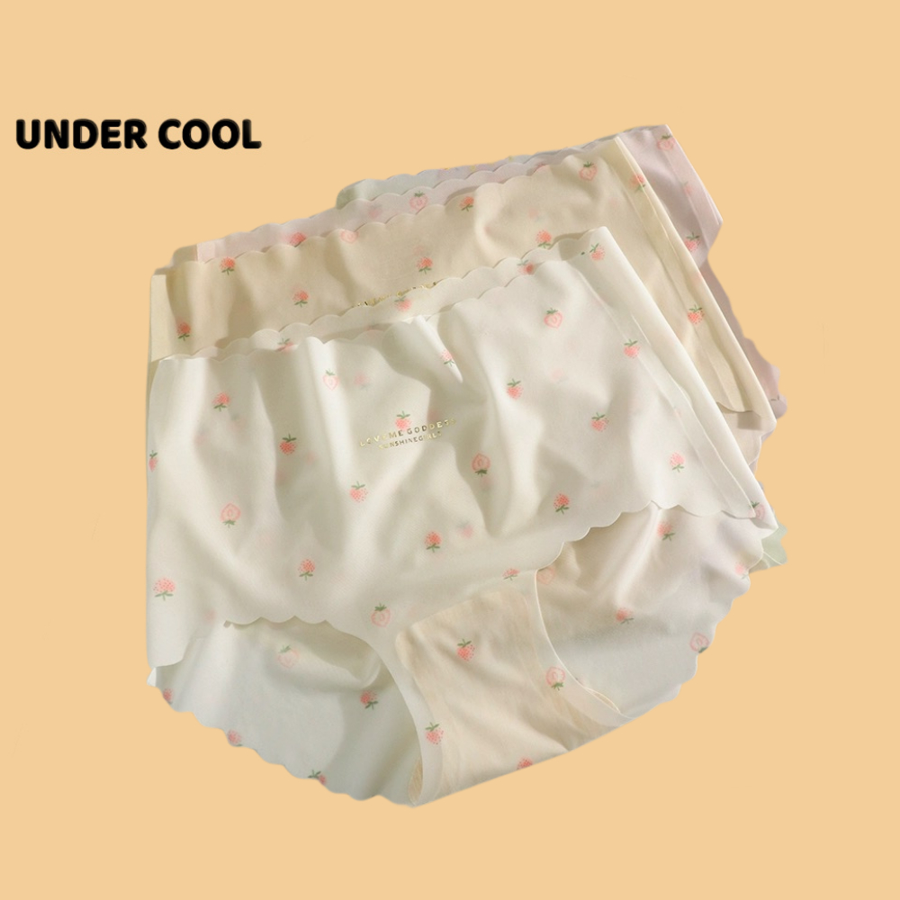 Quần Lót Nữ Đúc Su Cạp Cao UNDERCOOL Hoạ Tiết Quả Dâu Viền Sóng Nhiều Màu Pastel QL17