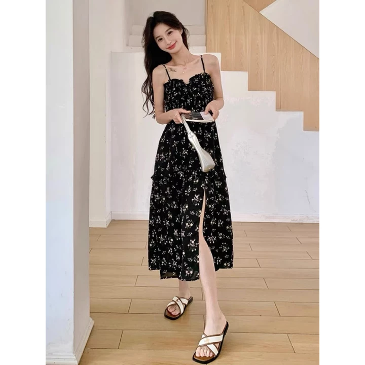 Váy maxi nữ dáng dài váy đi biển váy hai dây đầm maxi nữ váy yếm váy cup ngực cotton siêu mát đơn giản