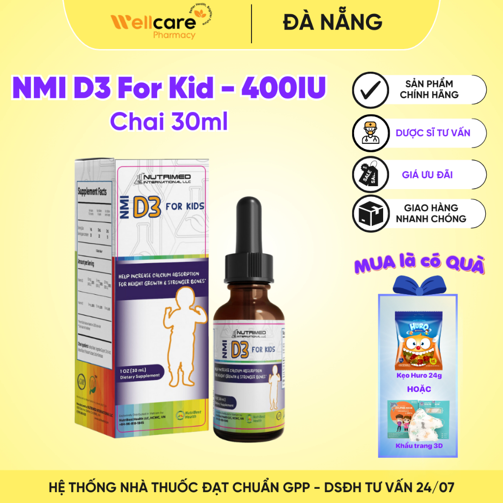 Siro NMI D3 For Kids [Chính hãng] - Lọ 30ml Bổ sung Vitamin D3, hỗ trợ ...