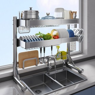 Kệ Chén Bát Thông Minh INOX 1 2 Tầng, Kệ Bát Đĩa Cài Dao Thớt Cắm Đũa Thìa, Kệ Bát Đa Năng MKS003