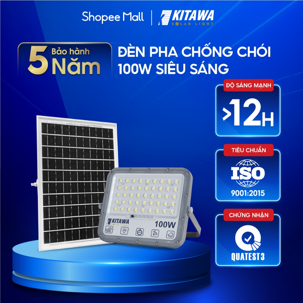 Đèn pha năng lượng mặt trời 100W chống chói KITAWA - DP15.100