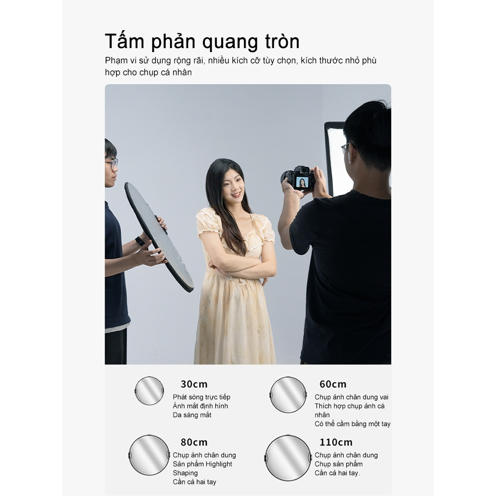 Tấm hắt sáng chụp ảnh, Tấm phản quang size 60/80 - Miếng Hắt Sáng 2 Trong 1 Hỗ Trợ Chụp Ảnh Studio Chuyên Nghiệp