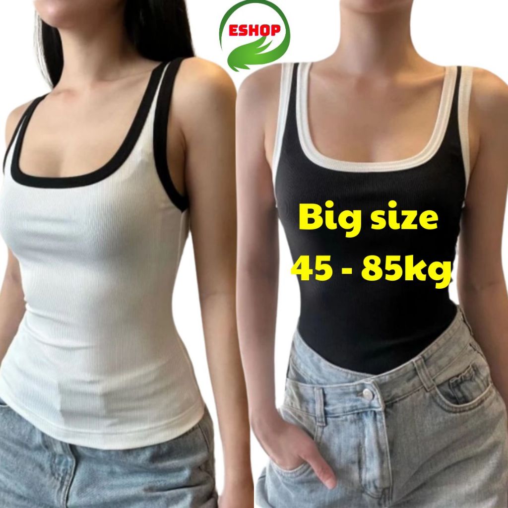 Áo Thun Hai Dây Nữ Bigsize Cổ Vuông Sát Nách Có Viền ESHOP Áo Kiểu Đẹp Dễ Thương Mặc Hè MS068