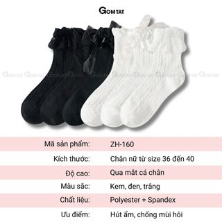 Tất vớ lolita đính nơ GOMTAT họa tiết dễ thương, chất liệu sợi poly cao cấp mềm mịn, co giãn, êm chân - ZH-160-1DOI