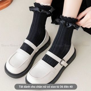 Tất vớ lolita đính nơ GOMTAT họa tiết dễ thương, chất liệu sợi poly cao cấp mềm mịn, co giãn, êm chân - ZH-160-1DOI