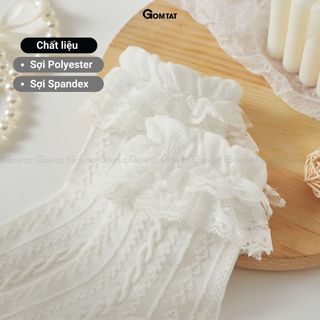 Tất vớ lolita đính nơ GOMTAT họa tiết dễ thương, chất liệu sợi poly cao cấp mềm mịn, co giãn, êm chân - ZH-160-1DOI