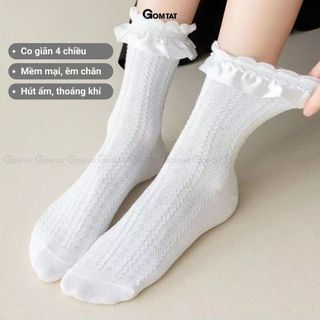 Tất vớ lolita đính nơ GOMTAT họa tiết dễ thương, chất liệu sợi poly cao cấp mềm mịn, co giãn, êm chân - ZH-160-1DOI