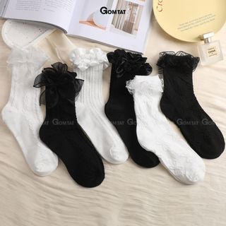 Tất vớ lolita đính nơ GOMTAT họa tiết dễ thương, chất liệu sợi poly cao cấp mềm mịn, co giãn, êm chân - ZH-160-1DOI