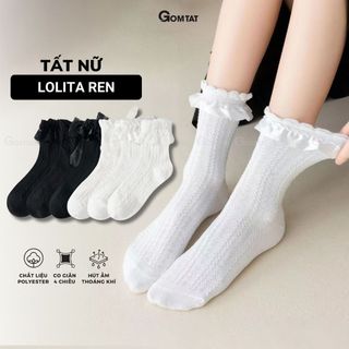 Tất vớ lolita đính nơ GOMTAT họa tiết dễ thương, chất liệu sợi poly cao cấp mềm mịn, co giãn, êm chân - ZH-160-1DOI