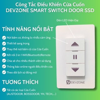 Công Tắc Điều Khiển Cửa Cuốn Thông Minh Từ Xa Qua Điện Thoại DEVZONE SMART SWITCH DOOR SSD Wifi Mã Nhảy Tự Động Cao Cấp