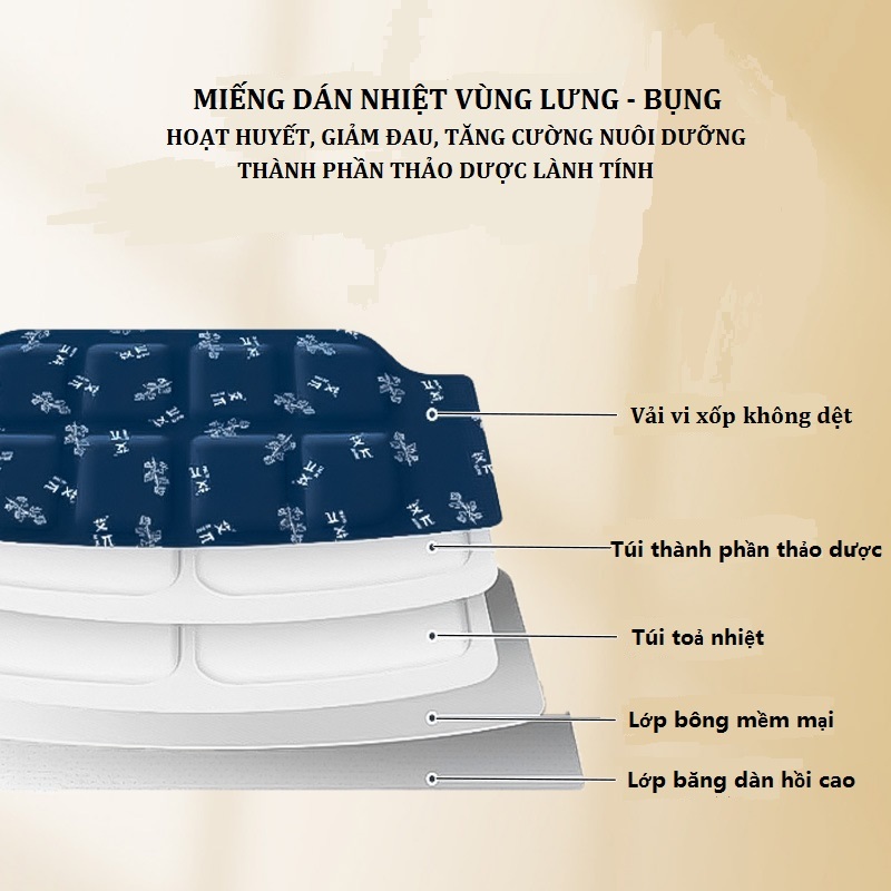 Giảm đau bụng kinh, đau bụng do lạnh, rối loạn tiêu hóa, giảm vòng eo,... miếng dán sưởi nhiệt thảo dược (loại to)