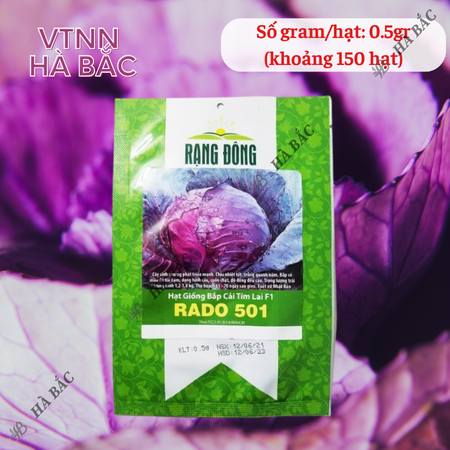 Hạt Giống Bắp Cải Tím Lai F1 RADO 501 (0,5g~150 Hạt) Rạng Đông, Bắp To, Tròn, Giòn Ngọt, Phát Triển Mạnh