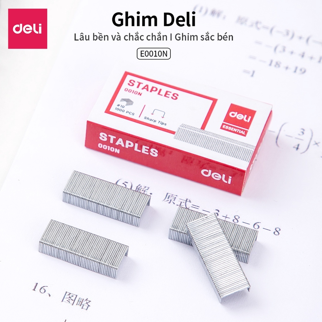 [Combo 5] Ghim Dập Tài Liệu Số 10 12 Deli - Hộp Ghim Bấm 1000 cái
