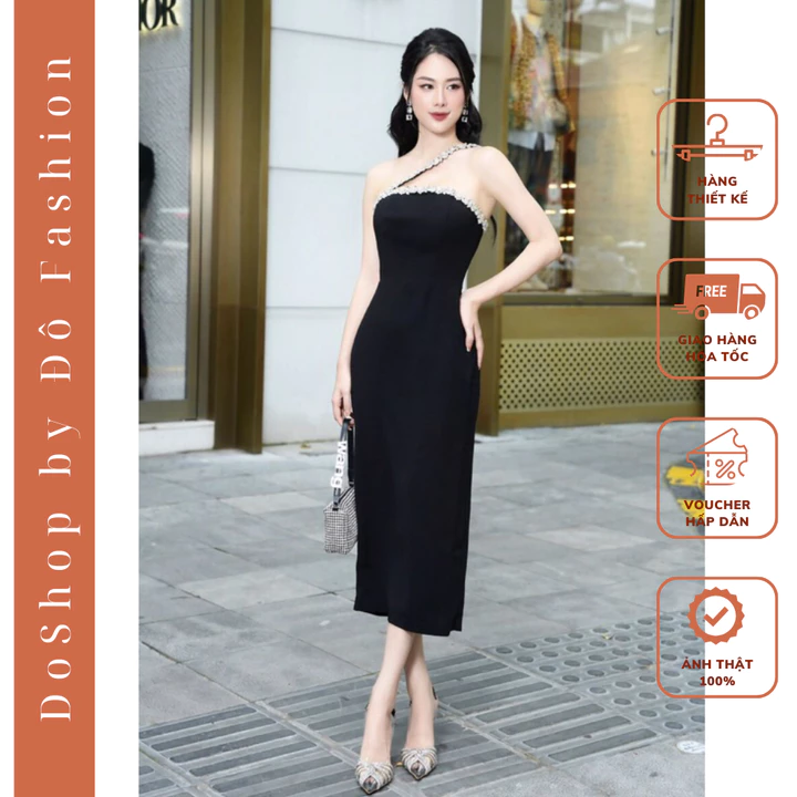 Đầm thiết kế dự tiệc sang chảnh- Đầm body gắn đá thiết kế D1 DOSHOP