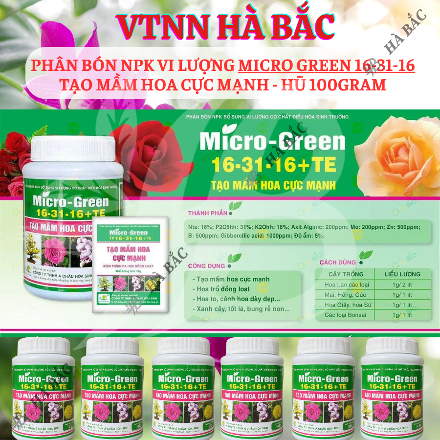 Phân Bón NPK Vi Lượng Micro Green 16-31-16 Tạo Mầm Hoa Cực Mạnh - Hũ 100gram