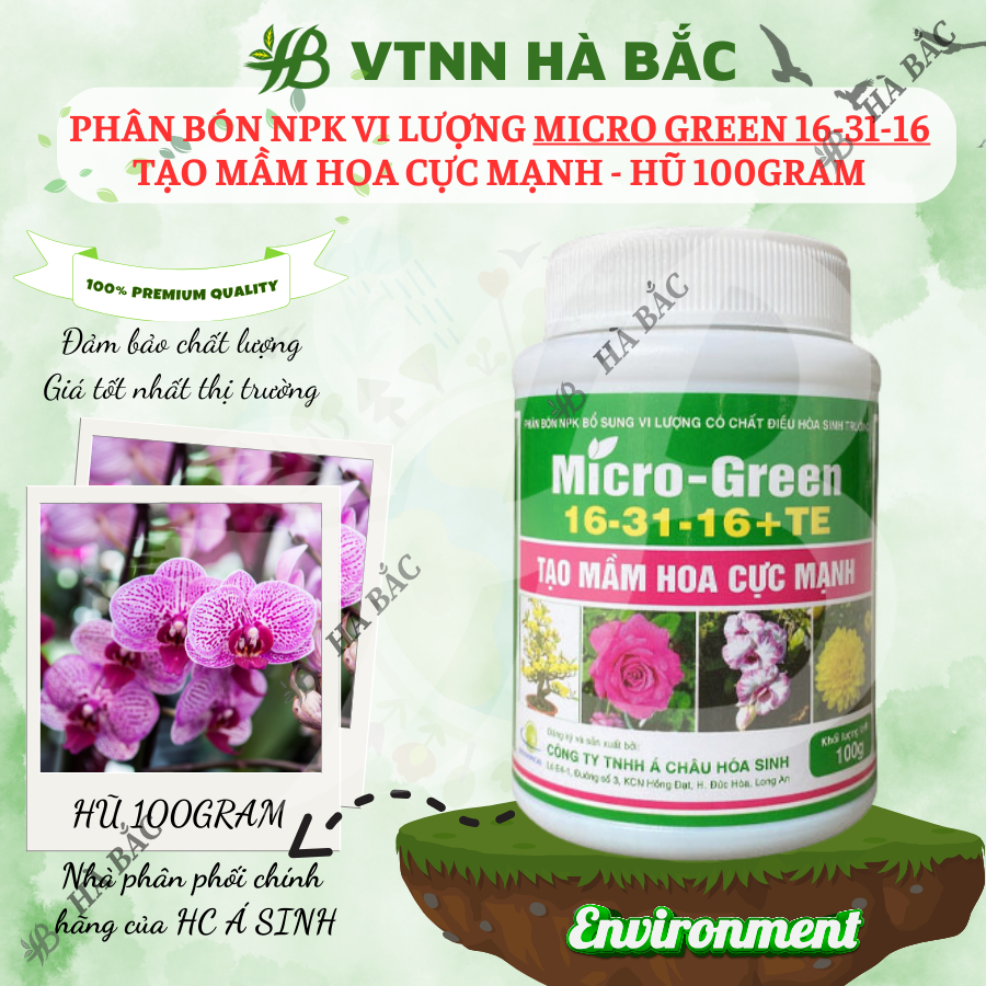 Phân Bón NPK Vi Lượng Micro Green 16-31-16 Tạo Mầm Hoa Cực Mạnh - Hũ 100gram
