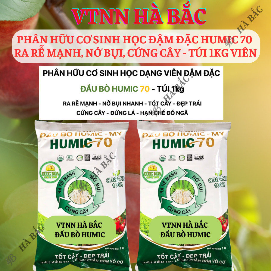 Phân Hữu Cơ Sinh Học Đậm Đặc Humic 70 Đầu Bò, Ra Rễ Mạnh, Nở Bụi, Cứng Cây - Túi 1KG Viên