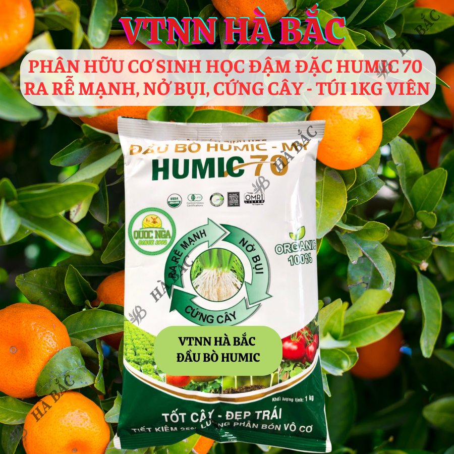 Phân Hữu Cơ Sinh Học Đậm Đặc Humic 70 Đầu Bò, Ra Rễ Mạnh, Nở Bụi, Cứng Cây - Túi 1KG Viên
