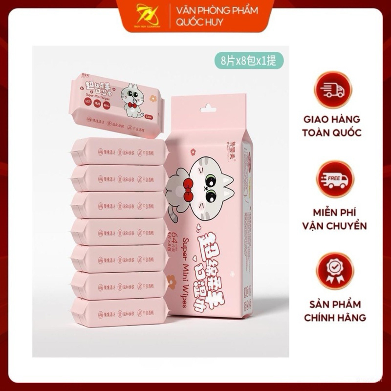 KHĂN ƯỚT HÌNH KU TE MN002, LỐC 8 GÓI - VPP QUỐC HUY