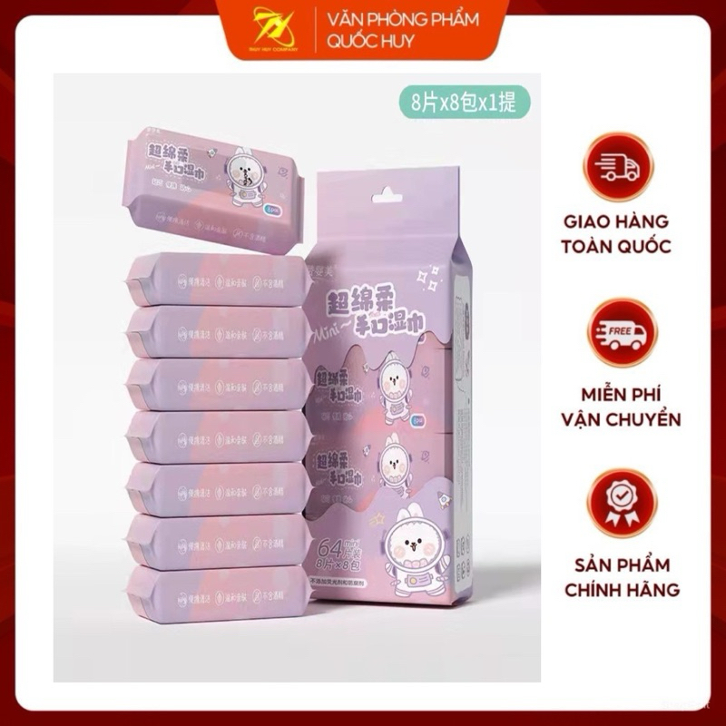 KHĂN ƯỚT HÌNH KU TE MN002, LỐC 8 GÓI - VPP QUỐC HUY
