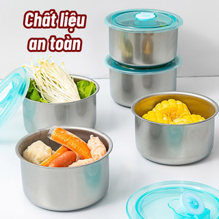 Hộp inox tròn đựng đồ ăn để tủ lạnh ngăn mùi, có nắp dễ dàng bảo quản tiện lợi cho gia đình