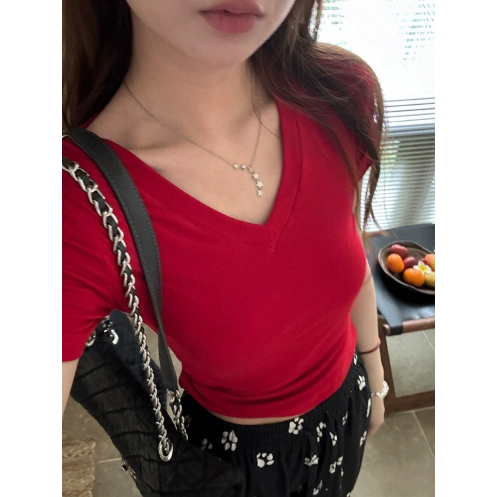 Áo Thun Ôm Body Tay Ngắn Cổ Tim Dáng Ôm Màu Trơn Phong Cách Hàn Quốc Mới Cho Nữ M02