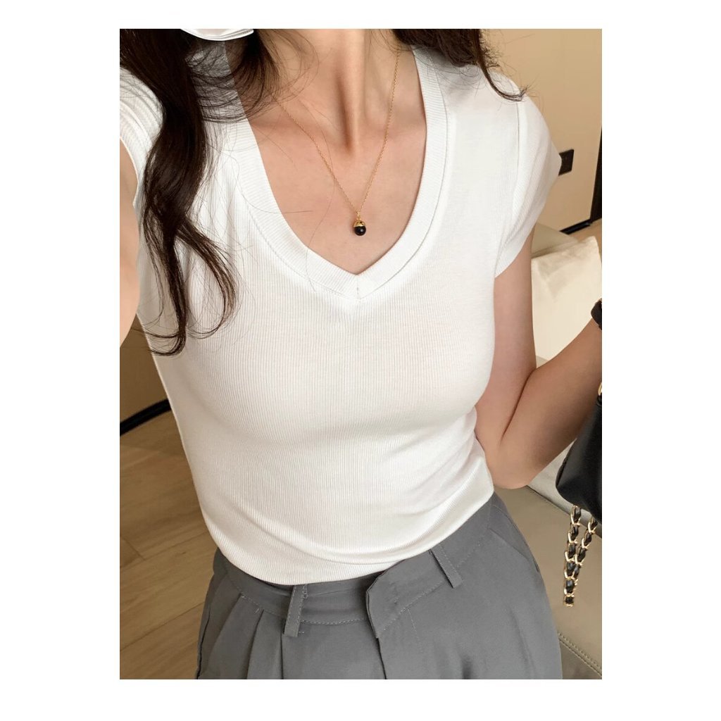 Áo Thun Ôm Body Tay Ngắn Cổ Tim Dáng Ôm Màu Trơn Phong Cách Hàn Quốc Mới Cho Nữ M02