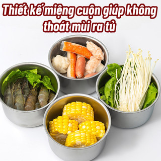 Hộp inox tròn đựng đồ ăn để tủ lạnh ngăn mùi, có nắp dễ dàng bảo quản tiện lợi cho gia đình