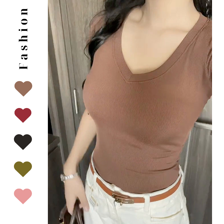 Áo Thun Ôm Body Tay Ngắn Cổ Tim Dáng Ôm Màu Trơn Phong Cách Hàn Quốc Mới Cho Nữ M02