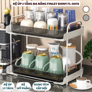 Kệ úp ly cốc, bình sữa - Kệ mỹ phẩm 2 tầng inox FINLEY Shiny trong suốt có khay hứng nước, khay úp ly cốc, khay trà