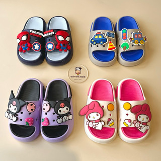Dép Bánh Mì Gắn Sticker Thỏ, Kuromi, Người Nhện, Ô tô Chất Liệu Nhựa EVA Siêu Nhẹ Cho Bé (BM9)