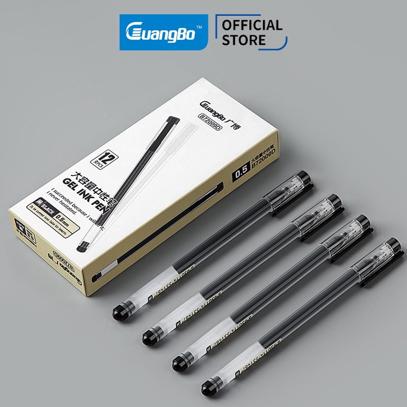 10 Bút gel liền mực ngòi 0.5mm GuangBo B72009 thân trong suốt, mực xanh ...