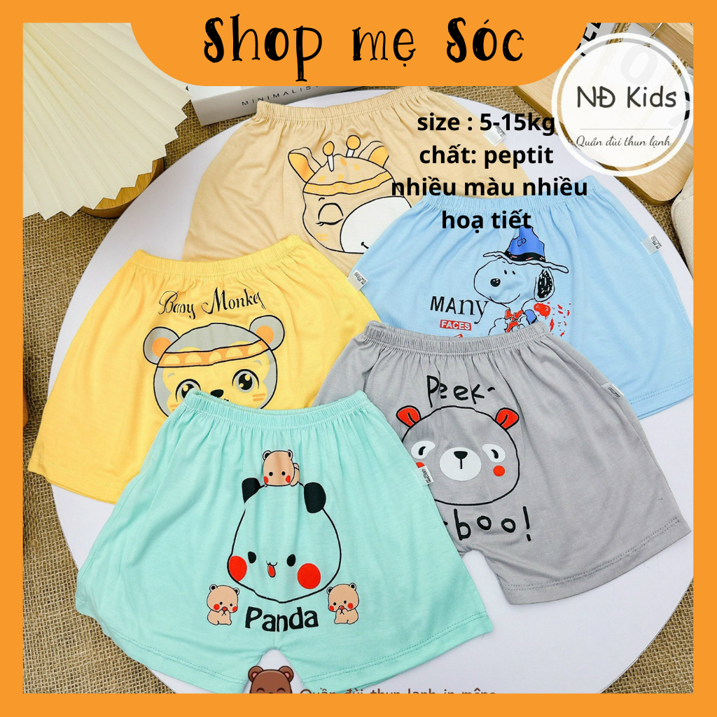 Quần chục đùi thun lạnh đáp mông hình thú cho bé trai bé gái 4-14kg mesocshop