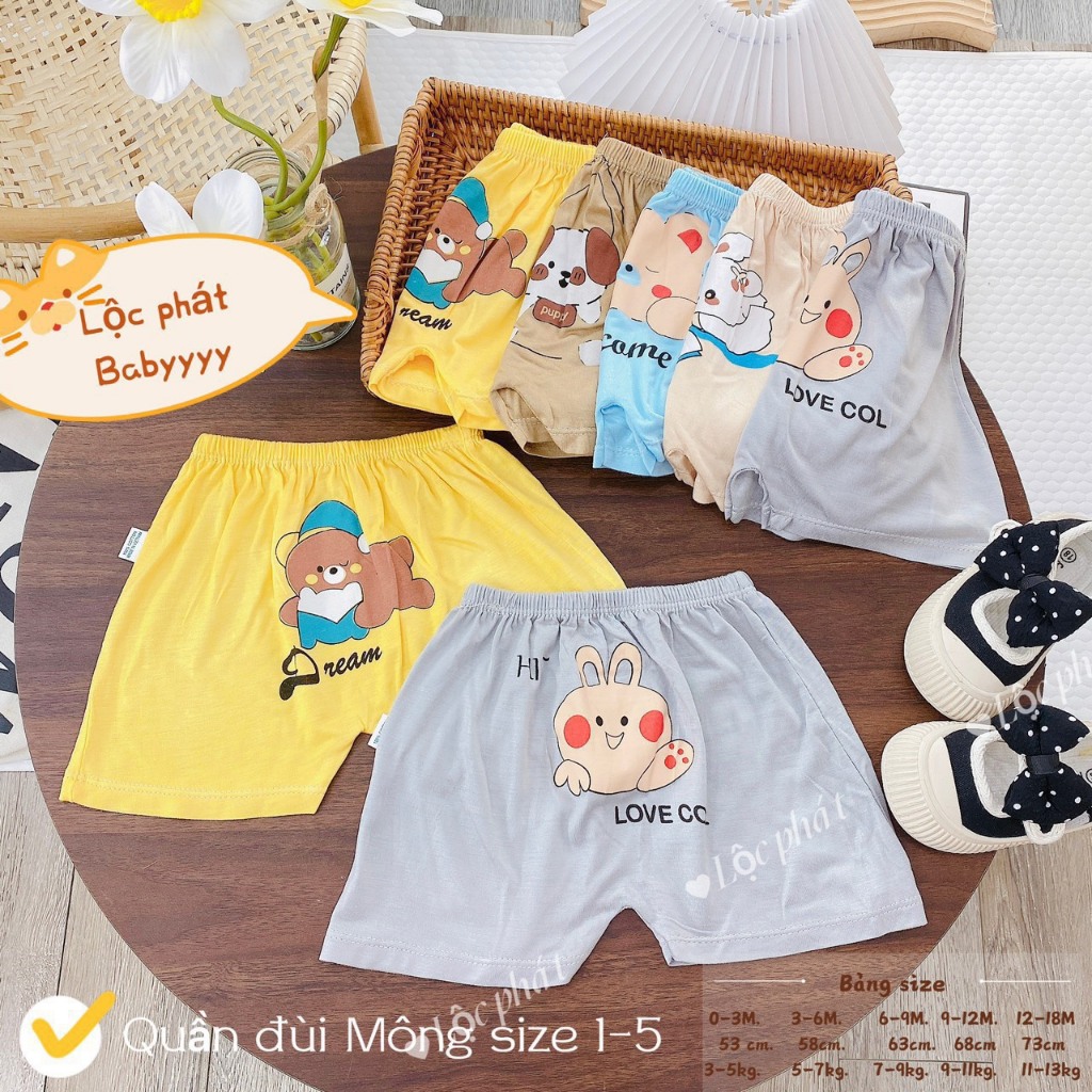 Quần chục đùi thun lạnh đáp mông hình thú cho bé trai bé gái 4-14kg mesocshop