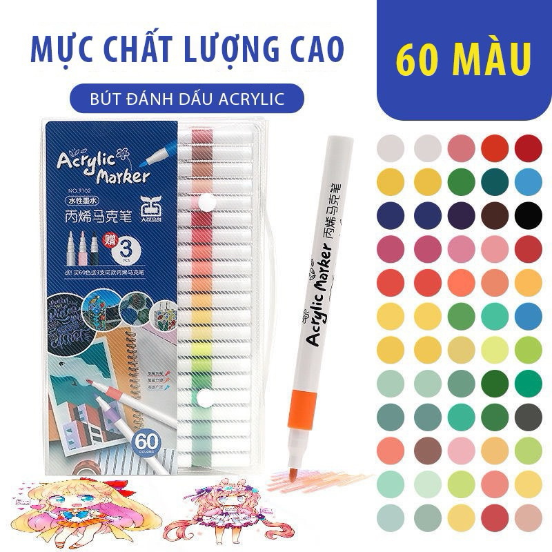 Bút Màu Acrylic Maker Bộ 60 Màu bản thường vẽ được lên nhiều chất liệu ...