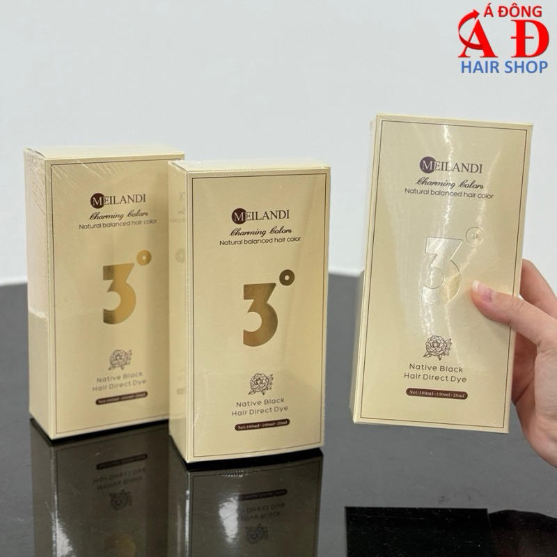 Thuốc nhuộm tóc màu ĐEN TUYỀN Meilandi Số 3 bóng mượt an toàn da đầu - Hộp 100ml*2 full dụng cụ