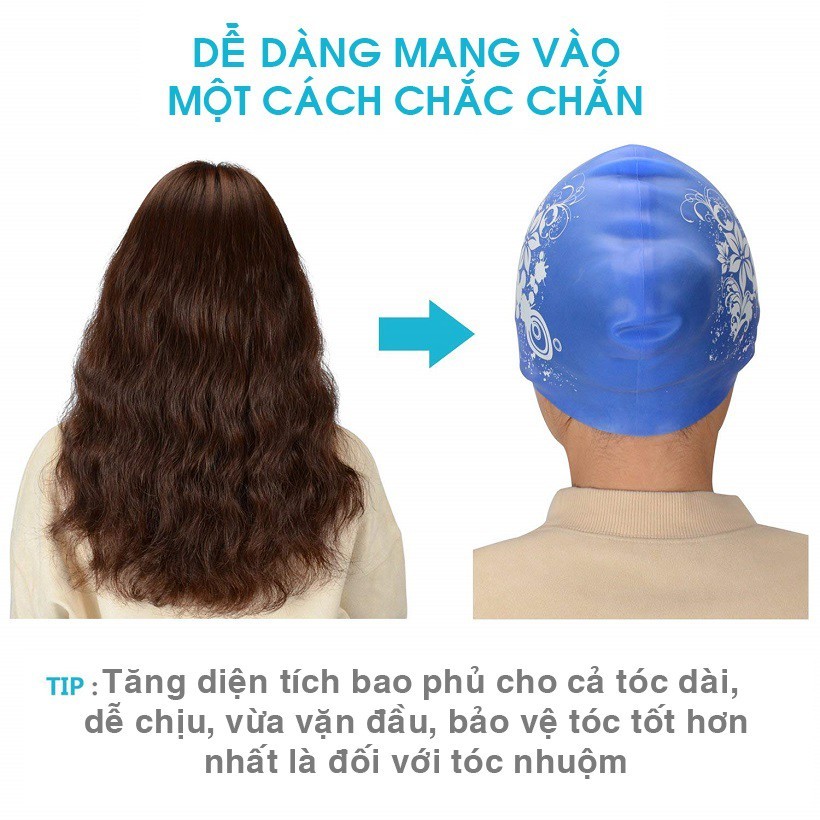 Nón bơi nữ chùm tóc dài SPORTY CA35 sử dụng cho người lớn cho bé gái, trẻ em trên 6 tuổi