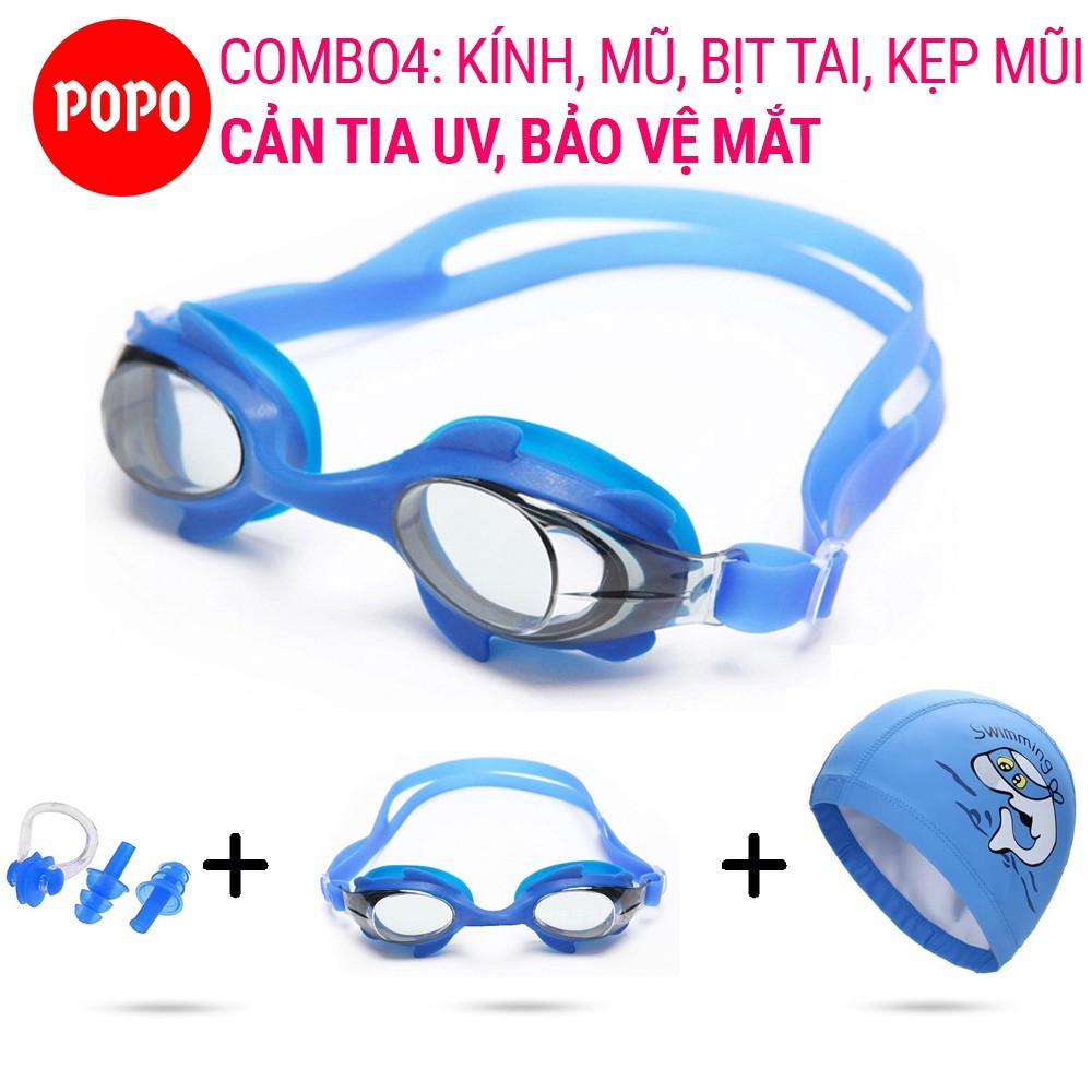 Combo kính bơi mũ bơi trẻ em SPORTY 1580 cản tia UV, hạn chế sương mờ