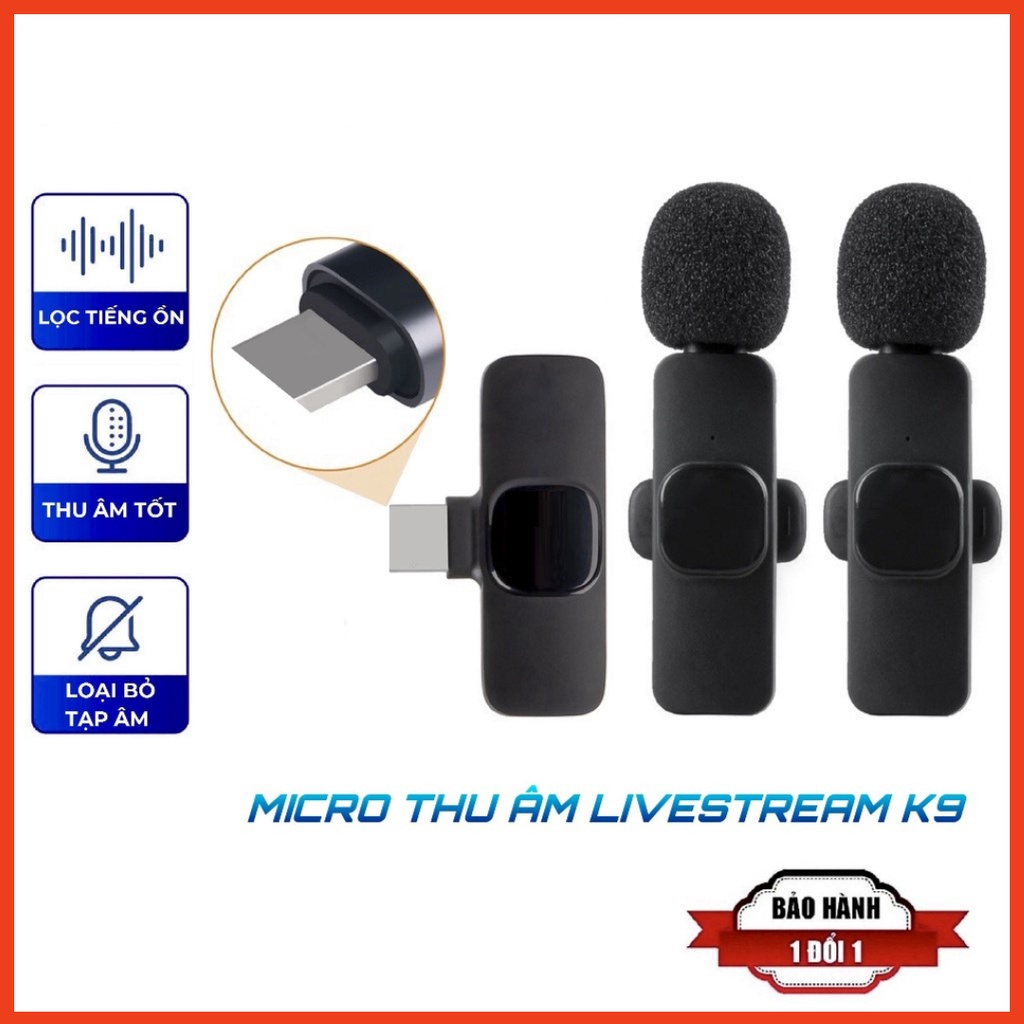 Mic cài áo, Mic thu âm không dây cài áo K9 - Micro thu âm lọc tiếng ồn hiệu quả khoảng cách lên đến 20m BH 12TH