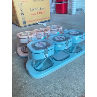 Set 3 Hủ Gia Vị Châu Hưng Kèm Thìa, Có Khay Để Gia Vị Chống Trượt