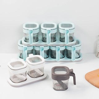 Set 3 Hủ Gia Vị Châu Hưng Kèm Thìa, Có Khay Để Gia Vị Chống Trượt