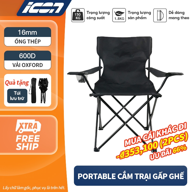 ICON Ghế cắm trại ngoài trời có thể gấp lại, ghế bãi biển có tay vịn dùng để câu cá, ghế đạo diễn.